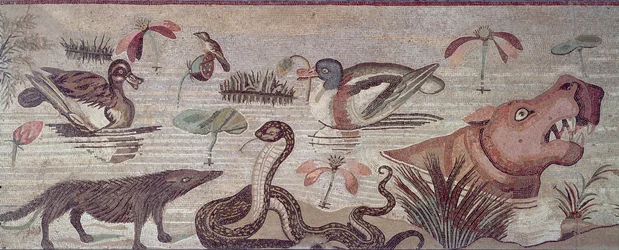 Scena del Nilo, dettaglio di anatre, un serpente e un ippopotamo, dalla Casa del Fauno, Pompei